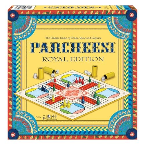 Parcheesi Royal Edition by Winning Moves Games USA, Classic Family Favorite Featuring Charming Artwork, Tokens and dice Cups for 2-4 Players, Ages 8+ (6106)
