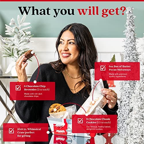 David’s Cookies Holiday Cookies and Brownies Gift Basket Crate - Deliciously Flavored Assorted Cookies and Brownies in a Christmas Snack Box Gift Crate - Gourmet Holiday Food Gift Basket for Sharing