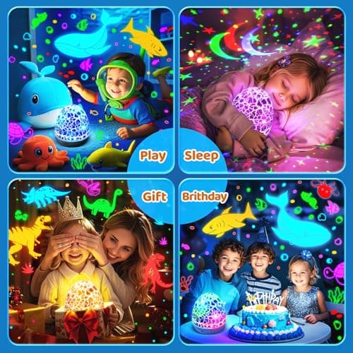 Baby Toys Sensory Toys for Boys Sound Machine Night Light Projector Autism Toys Kids Christmas Gifts | 15 White Noise 3D Films 31Colors Remote Control Night Light for Kids, Baby Boy Gifts Egg Light