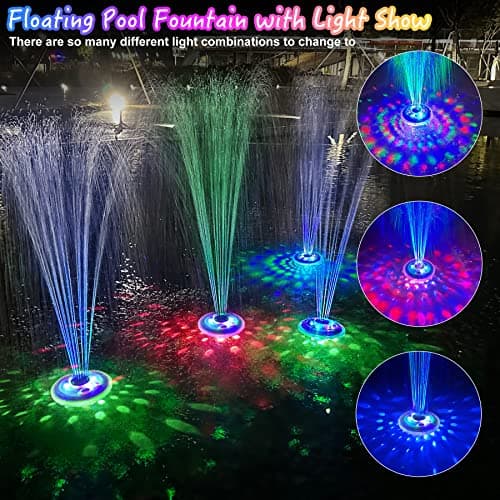 Floating Water Fountain with Underwater Lights, Powered Pump Outdoor, 2 Modes Sprinkler Waterfall Fountain for Inground Above Ground Pool, Pond-Blue-1PC