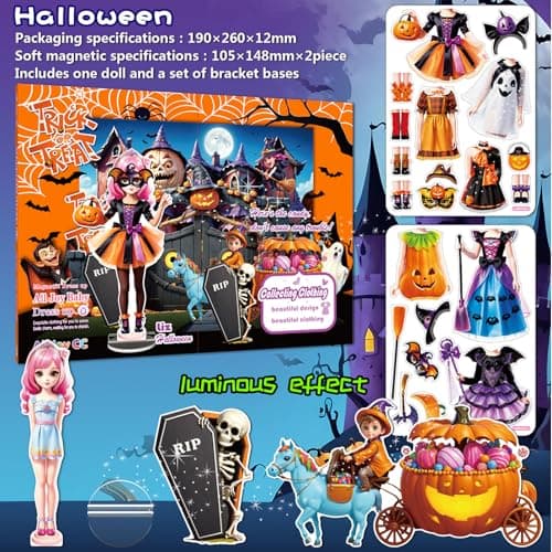 Halloween Magnetic Dress Up Dolls for Kids, Spooky Witch & Pumpkin Fairy Costume Dress Up Set with 3D Haunted House Scene, Travel Activity Toy Gift for Toddler Girls & Boys Ages 3 4 5 6 7