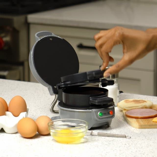 Perfect for English Muffins, Croissants, Mini Waffles | Customizable & Fast | PFAS-Free | Silver | 25475MN Hamilton Beach Breakfast Sandwich Maker with Egg Cooker Ring B00BTIUYOO