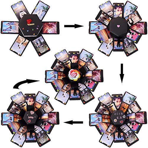 RECUTMS Explosion Box DIY Scrapbooking Set Handmade Photo Album Mothers Day Gifts,Gift Box with 6 Faces for Christmas Gift Wedding Memory Book (6 Sides)