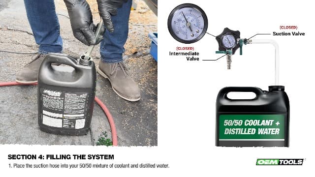 OEMTOOLS 24444 Cooling System Refiller AirEvac Kit, Quickly Refill Cooling Systems, Eliminate Trapped Air, Prevent Engine Damage, Universal Adapter, Leak Test, Includes 5 Bushings & Storage Case