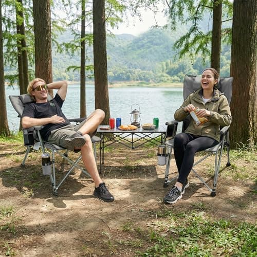Folding Camping Chair with Cup Holder and Storage Bag, Heavy Duty Support 400 LBS, Oversized Collapsible Portable Adjustable Back Support Camping Chair for Outdoor Lawn Patio Balcony
