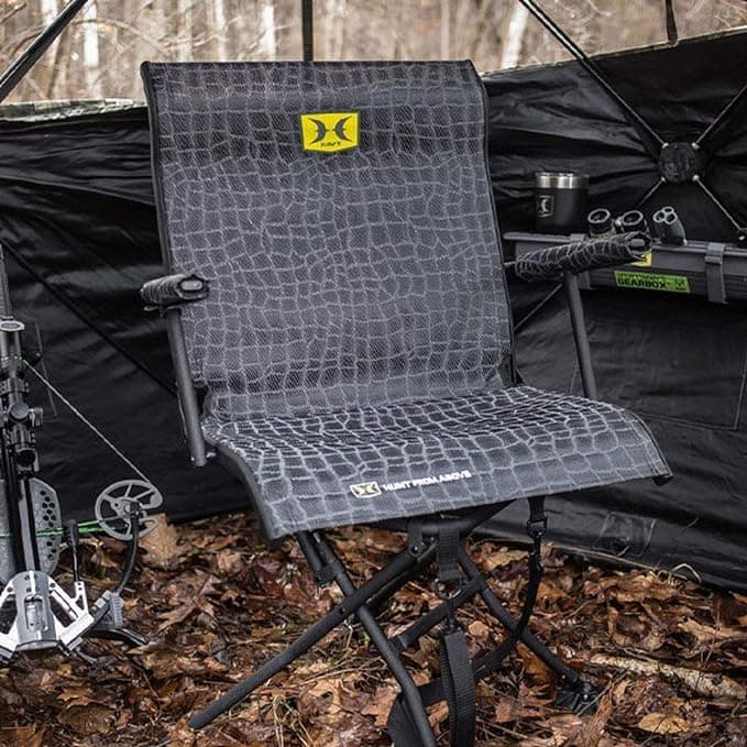 Hawk Stealth Spin Chair - Silent, Comfortable, Swiveling, Portable Chair for Camping, Hunting, Fishing, Backpacking, and More (Bone Collector Edition) , Black