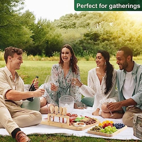 Bamboo Charcuterie Boards (23"×11"×0.8") and Knife Set, Lightweight Cheese Board and Platter, Unique Gift for Housewarming, Anniversary & Wedding, Mother's Day and Christmas for Women…