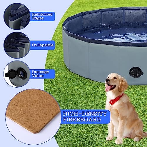 Foldable Dog Pool, Portable Pet Bath Tub and Kiddie Swimming Pool, Collapsible Bathtub for Puppies, Small, Medium and Large Dogs, Cats and Kids, 32 x 8 in, Gray