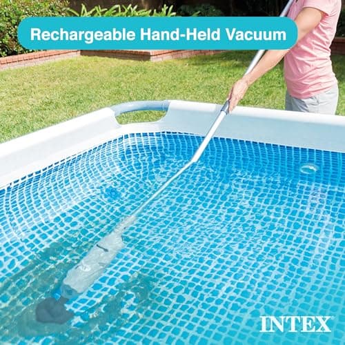 Intex Handheld Pool Vacuum Cleaner Rechargeable 94 Inch Telescoping Shaft and 2 Interchangeable Brush Heads for Above Ground Swimming Pool and Spa