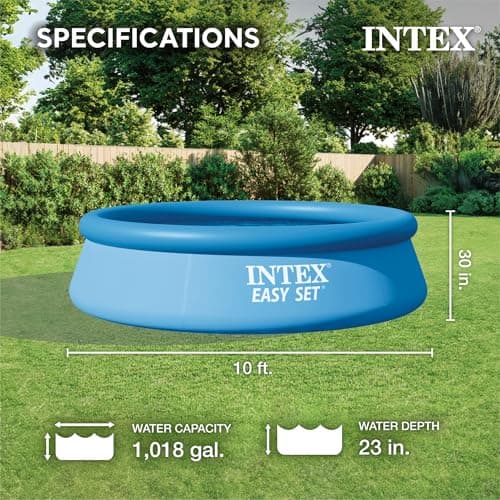 Intex 28120EH Easy Set Inflatable Swimming Pool: 10ft x 30in – Puncture-Resistant Material – Quick Inflation – 1018 Gallon Capacity – 23in Water Depth