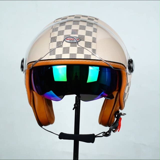 Dual Visor 3/4 Open Face Motorcycle Helmet for Men & Women, DOT Approved Unisex Retro Half Helmet,Motorbike Casco for Moped Cruiser Bobber and Chopper