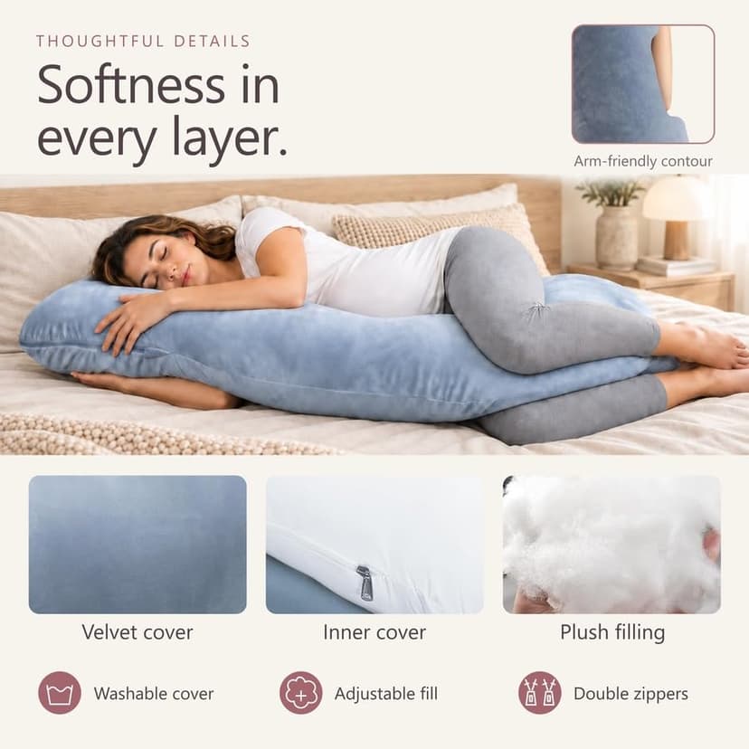 MOON PARK Pregnancy Pillows for Sleeping - U Shaped Full Body Maternity Pillow with Removable Cover - Support for Back, Legs, Belly, HIPS - 57 Inch Pregnancy Pillow for Women - Grey