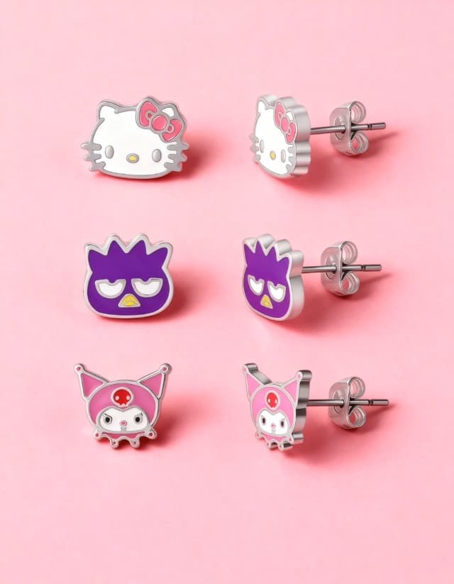 Sanrio Hello Kitty Stud Earrings Pack of 12 Pairs - Official License Hello Kitty and Friends Earrings
