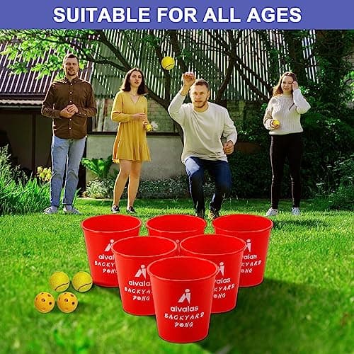 Aivalas Yard Pong Outdoor Games, Giant Yard Games Set with 12 Buckets and Balls for Adults and Family, Toss Game Throwing Games for Beach, Camping, Lawn and Backyard