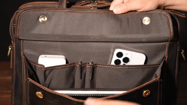 Masa Kawa Leather Briefcase for Men 15.6", 17" Laptop Computer Case Business Travel Work Messenger Cross Body Shoulder Bag