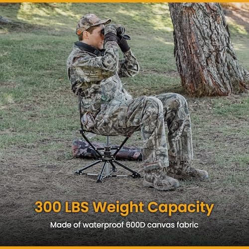 ARROWHEAD OUTDOOR 360° Degree Swivel Hunting Chair Stool Seat, Perfect for Blinds, No Sink Feet, Supports up to 450lbs, Carrying Case, Steel Frame, Fishing, High-Grade 600D Canvas