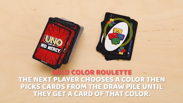 Mattel Games UNO Show ‘em No Mercy Card Game in Storage & Travel Tin for Kids, Adults & Family Night with Extra Cards, Special Rules & Tougher Penalties (Amazon Exclusive)