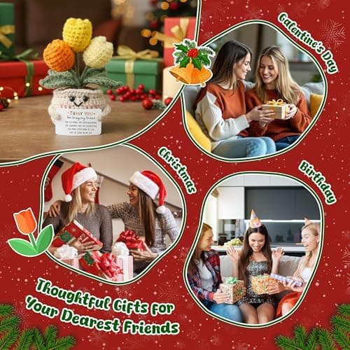 OASSIE Christmas Thank You Gifts for Women Friends - Thank You for Being A Friend Emotional Support Crochet Tulip with Card - Birthday Gifts for Women Friendship, Friend Gift for Coworker Sister