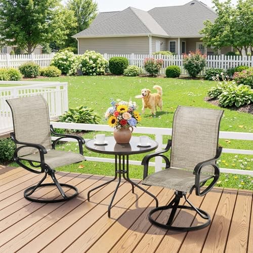 Patio Swivel Chairs Set of 4, All Weather Outdoor Rocking Chair with Textilene Breathable Back, Metal Frame, Patio Dining Chair for Backyard, Garde, Porch and Deck (4, Dark Brown)