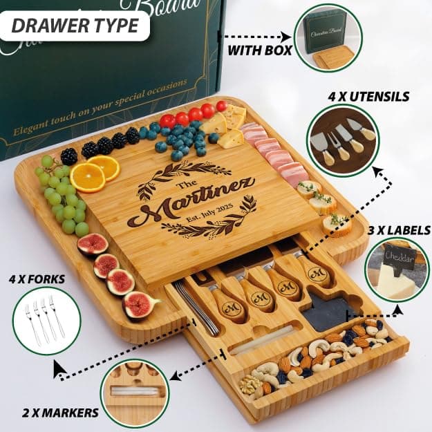 Personalized Charcuterie Board Gift Set, Christmas, Engagement - Wedding Gifts for Couples 2025, Custom Cheese Boards Gifts, Bridal Shower Gifts for Bride, Housewarming Gifts New Home for Women