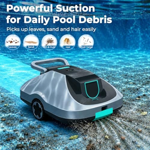 C1 Robotic Pool Cleaner, 200-Min Cordless Pool Vacuum for Above Ground & Inground Pools up to 2500 Sq.ft, Automatic Pool Vacuum Robot for Leaves & Dirt, Powerful Suction Self-Parking-Teal