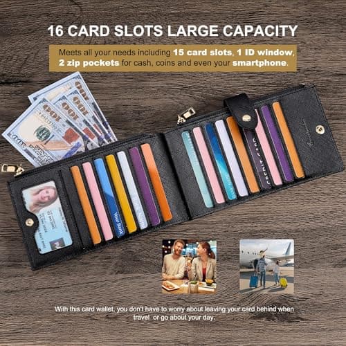 Travelambo RFID Wallet Women Large Size Bifold Multi Card Wallet Case with Zipper Pocke Credit Card Holder for Women