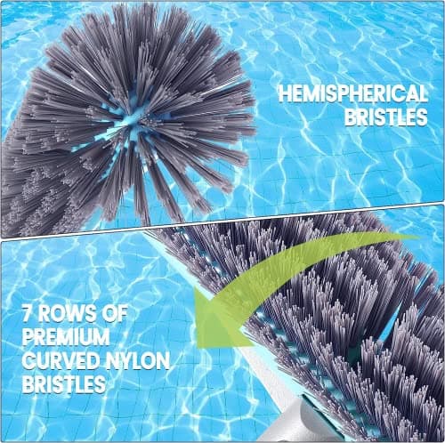 Swimming Pool Brush Head with Round Ends,17.5" Heavy Duty Aluminum Back Head for Cleans Walls, Tiles & Floors, 7 Rows Premium Nylon Bristles with EZ Clips (Blue Grey)