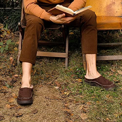 Zigzagger Men's Slip On Moccasin Slippers, Indoor/Outdoor Warm Fuzzy Comfy House Shoes, Fluffy Wide Loafer Slippers