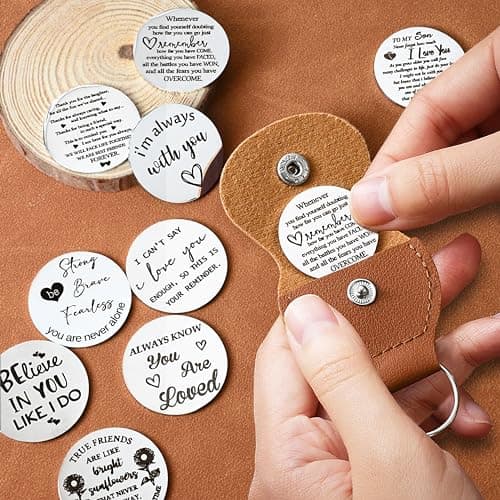 Double Sided Engraved Message Keychain ,Great Little Gifts OUMILAN Pocket Hug Token Inspirational Keychain for Men Women B0CKRFXF14