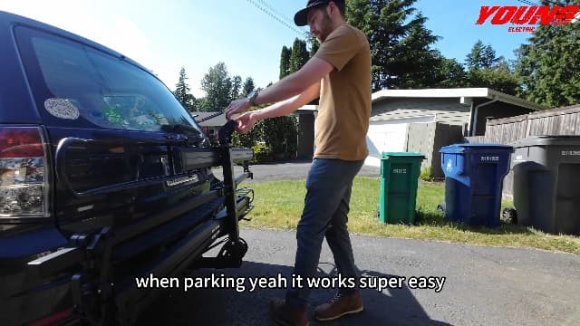 Bike Rack for Car Hitch Mount - Young Electric 2 Ebike Rack Heavy Duty Platform Carrier 200lb Capacity, Smart Tilting & One Hand Folding Bicycle Racks for SUV, Minivan, RV, Fits 5-Inch Fat Tires