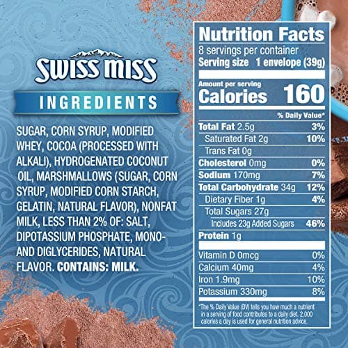 Swiss Miss Chocolate Hot Cocoa Mix With Marshmallows, 1.38 oz., 8-Count Envelopes