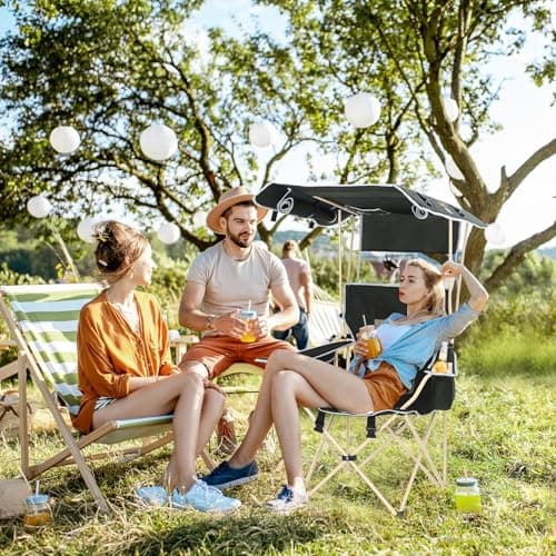 Nice C Chair with Canopy, Umbrella Chairs, Chair with Shades, Sports Chairs, w/Removable Footrest, Cooler Bag, Cup Holder for Camping, Fishing, Sports, Soccer, Beach (1-P Green)