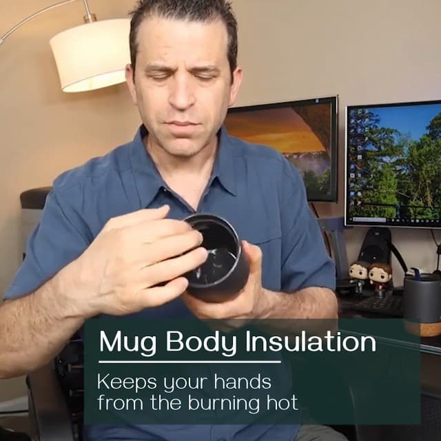 DOWAN Coffee Mugs, 15 oz Mug Set of 2, Large Ceramic Coffee Mug with Cork Bottom and Spill Proof Lid for Mom Dad, Big Mug for Latte Tea, Matte Grey