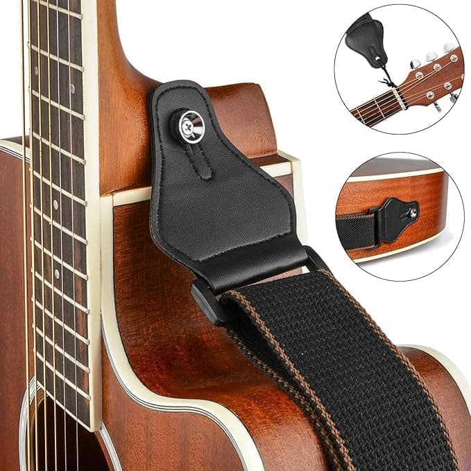 ROTOPATA Acoustic Guitar Strap with Pick Holders, Adjustable Leather Straps with 2 Buttons 2 Locks 3 Guitar Picks, Guitar Accessories for Electric Bass Ukulele, Black