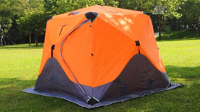 ABXMAS Ice Fishing Shelter 3-4 Person, Portable Insulated Ice Fishing Tent with Stove Jack, Hub-Style Shelter Shanty Waterproof 600D Insulated Layer 2 Doors 2 Windows for Winter