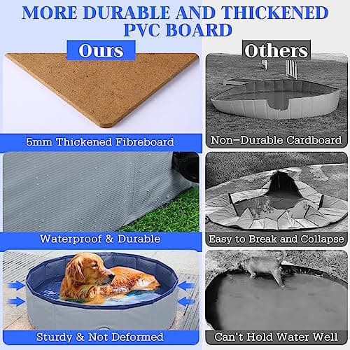 Foldable Dog Pool, Portable Pet Bath Tub and Kiddie Swimming Pool, Collapsible Bathtub for Puppies, Small, Medium and Large Dogs, Cats and Kids, 32 x 8 in, Gray