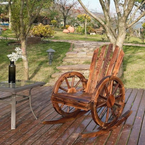 Spurgehom Outdoor Wooden Rocking Chair, Yard Glider Rocking Chairs Patio Decor Wood Rocker with Slatted Design, Adirondack Rocking Chair for Porch Lawn Garden Balcony Poolside, Brown(2PC)