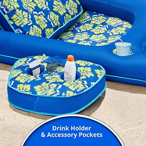 Aqua Campania Ultimate 2-in-1 Pool Float Lounge – Extra Large – Inflatable Pool Floats for Adults with Adjustable Backrest & Cupholder Caddy