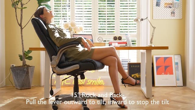 COLAMY Leather Executive Office Chair- High Back Home Computer Desk Chair with Padded Flip-up Arms, Adjustable Tilt Lock, Swivel Rolling Ergonomic Chair for Adult Working Study-Black, Set of 2