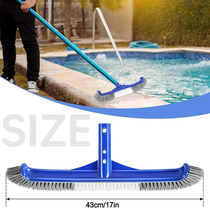 Pool Brush Head, 17" Pool Brushes for Cleaning Pool Walls, Curved Ends High-Efficiency Pool Scrub Brush,Premium Nylon Bristles Pool Brush with EZ Clip
