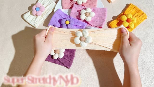 CÉLLOT 5 Pcs Baby Flower Headbands Baby Girls Nylon Headbands Soft Hairbands Hair Accessories for Newborn Infant Toddler Kids