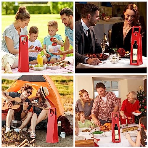 Wine Gift Bag, Reusable Leather Wine Tote Carrier, Single Bottle Champagne Beer Gift Bags Carrier for Birthday, Wedding, Picnic Party, Christmas Gifts (Red)