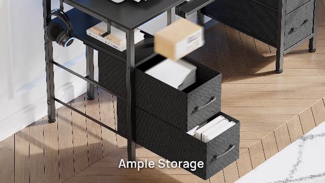 Seventable Computer Desk 47.2" with LED Lights & Power Outlets, Home Office Desk with 4 Drawers, Writing Desk with Keyboard Tray, Study Table with Monitor Stand, Work Desks for Home Office, Black
