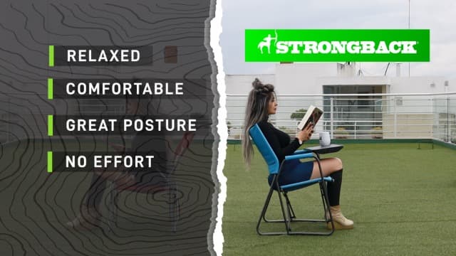 STRONGBACK Folding Patio Chair - Ergonomic Design for Back Pain Relief - 21" Seat Width/300 lb Capacity - Plush Olefin Cushions/Durable Magnesium Alloy Frame - Lightweight/Portable Outside Chairs