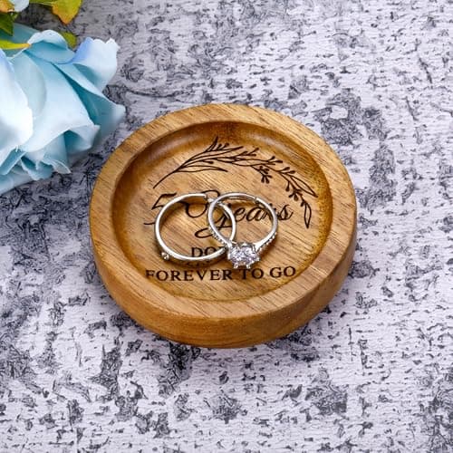Wood Ring Dish 5 Year Anniversary Wood Gifts for Him Her - 5th Anniversary Wedding Gifts for Wife Husband, 5 Year Marriage Aniversario Wooden Jewelry Dish for Women Men, Fifth Aniversario Ideas