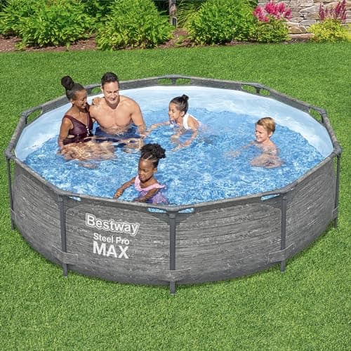 Bestway Steel Pro MAX 10' x 30" Above Ground Pool, Round Metal Frame Outdoor Swimming Pool Set with Filter Pump, Stacked Stone Print