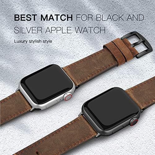 EDIMENS Leather Bands Compatible with Apple Watch 46mm 45mm 44mm 42mm(Series 1 2 3) Band Men Women, Vintage Genuine Leather Wristband Replacement Band Compatible for Apple Watch iwatch Series 10 9 8 7 6 5 4 SE