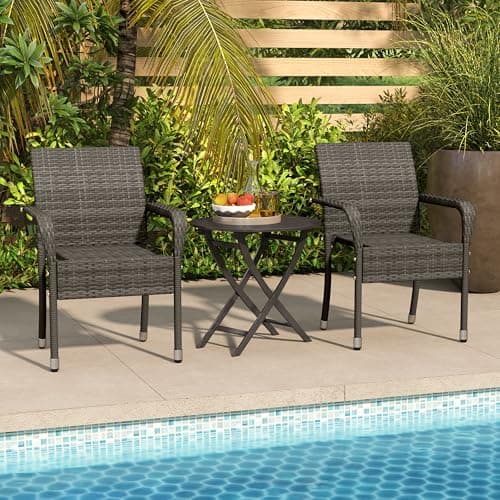 Yaheetech Set of 2 Stackable Outdoor Rattan Dining Chairs, All-Weather Firepits Armchair w/Armrests, Steel Frame for Garden, Patio, Deck, Yard, Poolside, Gray