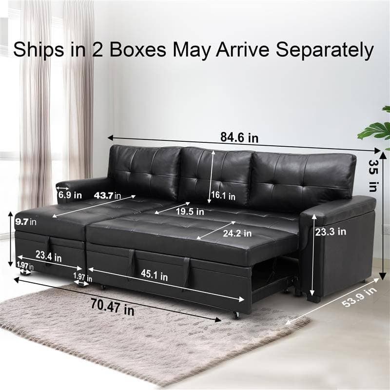 Naomi Home Modern Sectional Sofa with Storage Chaise Black/Air Leather