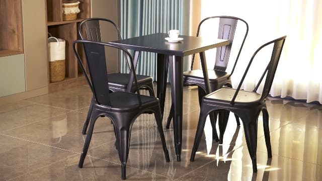 Nazhura Metal Dining Chair Farmhouse Tolix Style for Kitchen Dining Room Café Restaurant Bistro Patio, 18 Inch, Stackable, Waterproof Indoor/Outdoor (Sets of 4) (Blue)